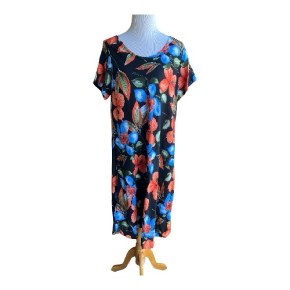 Hibiscus Collection Hawaii Tropical Floral knee length Rayon Swing Dress XL
